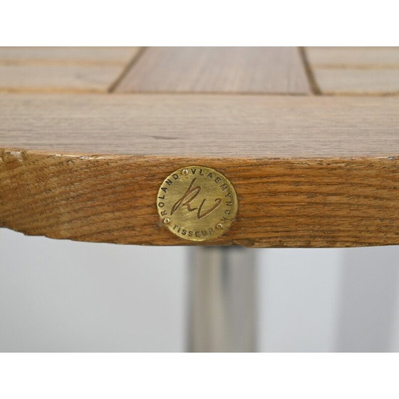 Image 1 of Paire de tables de bistro vintage en frêne et en fonte d'aluminium par Roland Vlaemynck