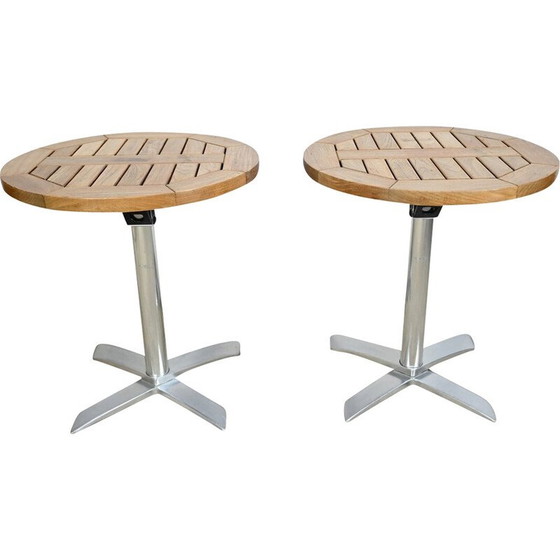 Image 1 of Paire de tables de bistro vintage en frêne et en fonte d'aluminium par Roland Vlaemynck