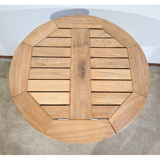 Image 1 of Paire de tables de bistro vintage en frêne et en fonte d'aluminium par Roland Vlaemynck