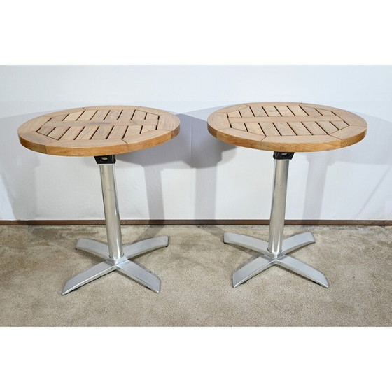 Image 1 of Paire de tables de bistro vintage en frêne et en fonte d'aluminium par Roland Vlaemynck