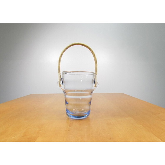 Image 1 of Seau à glace vintage en verre ondulé et rotin par Per Lütken pour Holmgaard, Danemark années 1960