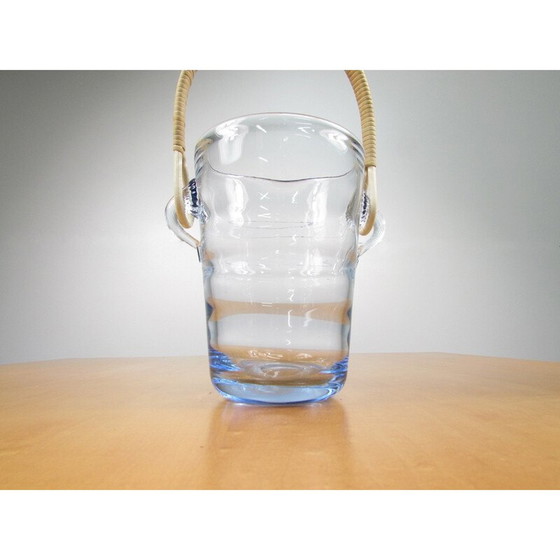 Image 1 of Seau à glace vintage en verre ondulé et rotin par Per Lütken pour Holmgaard, Danemark années 1960