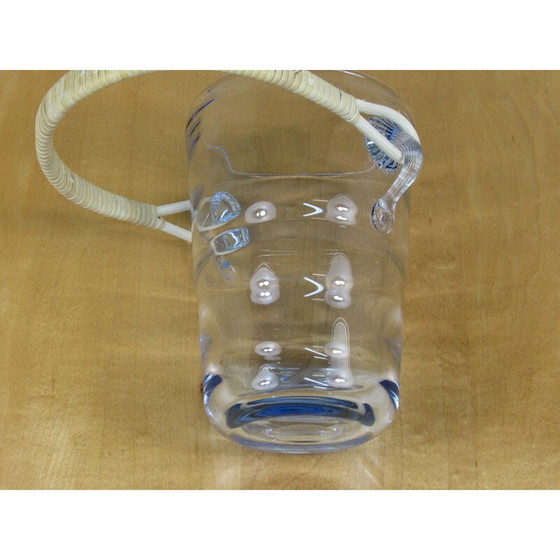 Image 1 of Seau à glace vintage en verre ondulé et rotin par Per Lütken pour Holmgaard, Danemark années 1960