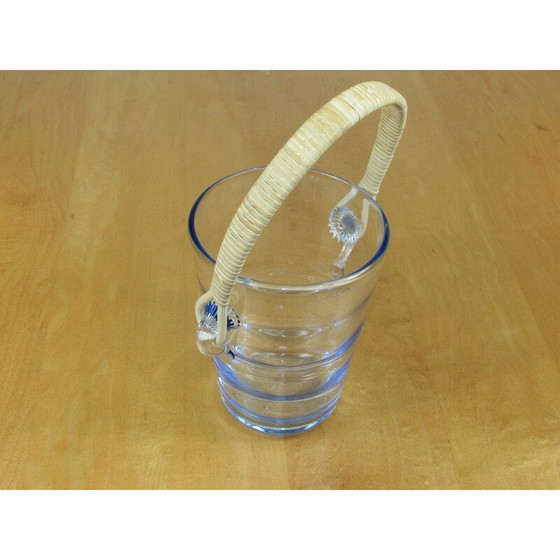 Image 1 of Seau à glace vintage en verre ondulé et rotin par Per Lütken pour Holmgaard, Danemark années 1960