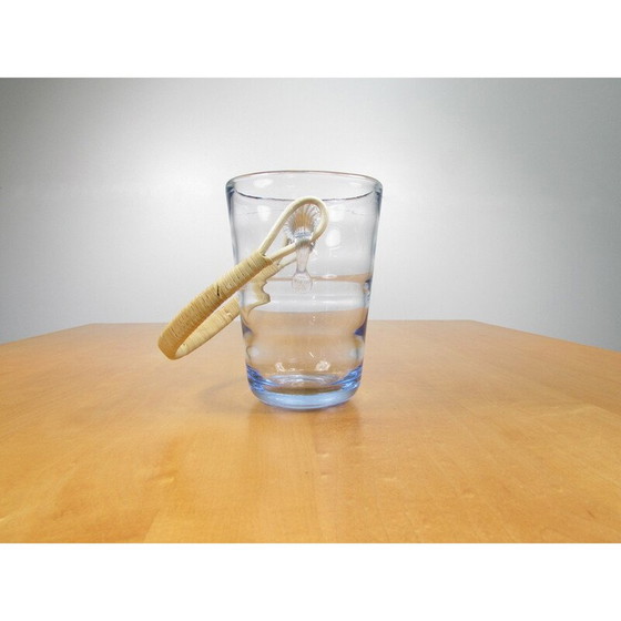 Image 1 of Seau à glace vintage en verre ondulé et rotin par Per Lütken pour Holmgaard, Danemark années 1960