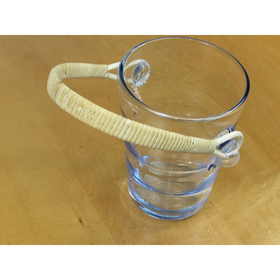 Image 1 of Seau à glace vintage en verre ondulé et rotin par Per Lütken pour Holmgaard, Danemark années 1960