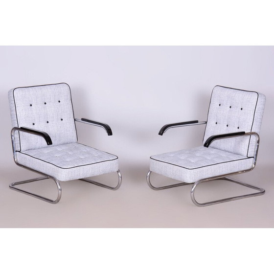 Image 1 of Paire de fauteuils Bauhaus vintage en tube d'acier chromé et bois pour Mücke-Melder, Tchécoslovaquie 1930