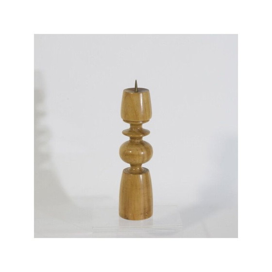 Image 1 of Bougeoir scandinave vintage en bois massif tourné et laiton