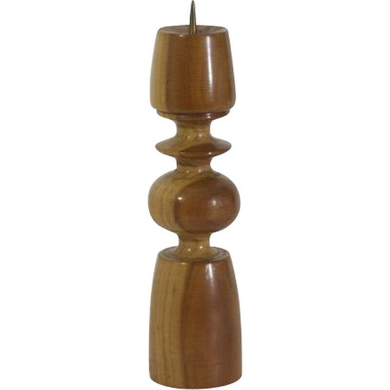 Image 1 of Bougeoir scandinave vintage en bois massif tourné et laiton