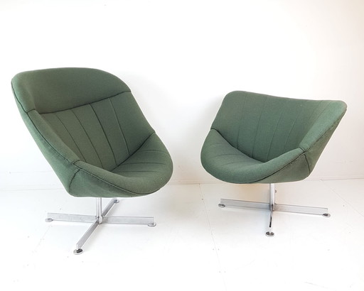 2 Fauteuils pivotants Rudolf Wolf Modello Vert Ploughwool Fauteuils