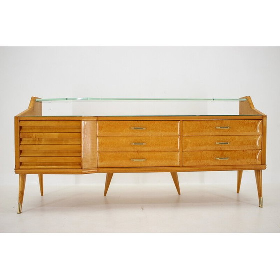 Image 1 of Commode vintage avec étagère en verre, Italie 1960