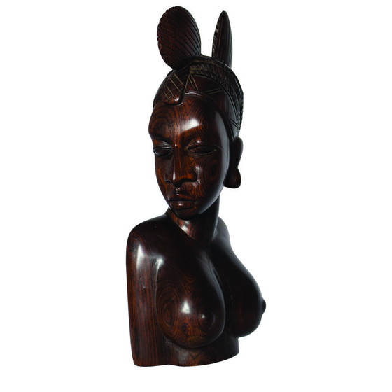 Image 1 of Sculpture exquise de jeunes femmes peules en ébène, Guinée, années 1960