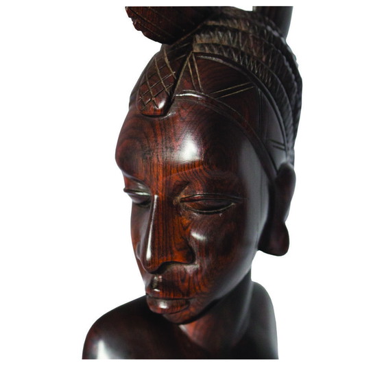 Image 1 of Sculpture exquise de jeunes femmes peules en ébène, Guinée, années 1960