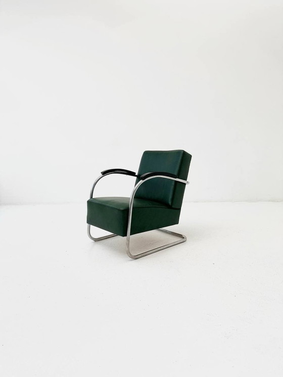 Image 1 of Fauteuil Bauhaus en chrome et cuir de Mücke & Melder, années 1930