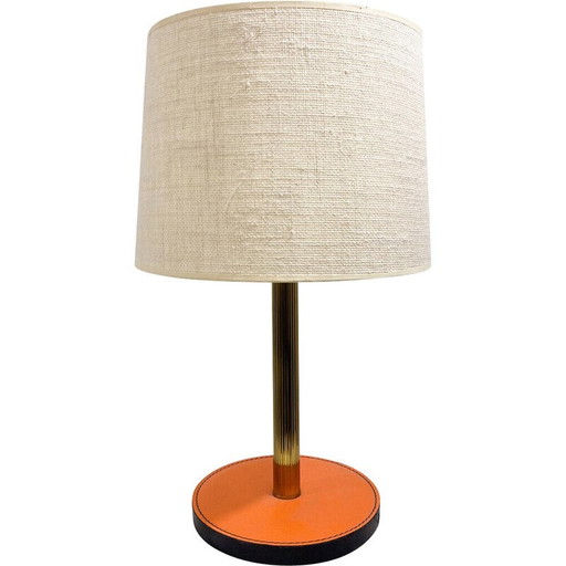 Lampe de table vintage en cuir et laiton