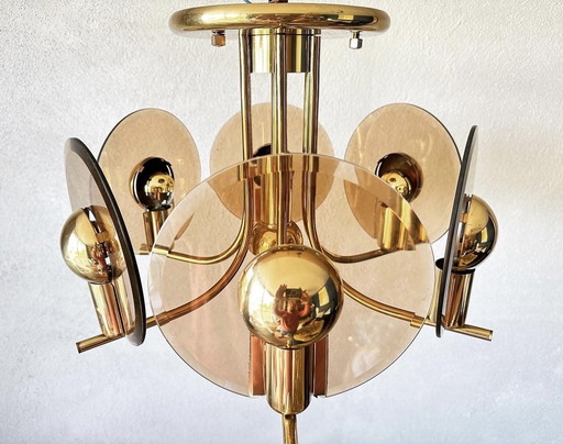 Plafonnier vintage en verre fumé