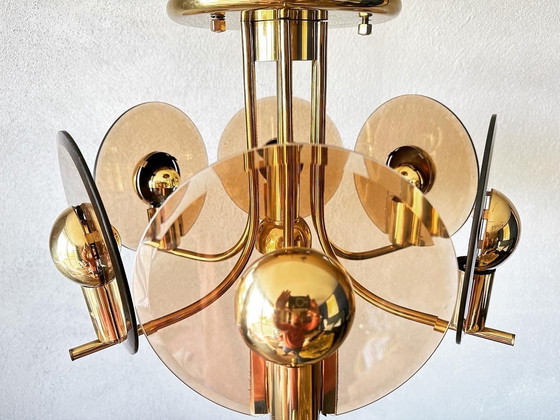 Image 1 of Plafonnier vintage en verre fumé