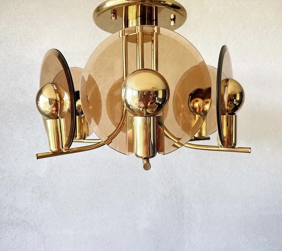 Image 1 of Plafonnier vintage en verre fumé