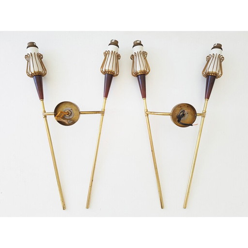 Paire d'appliques vintage en laiton et résine pour Lunel, 1950