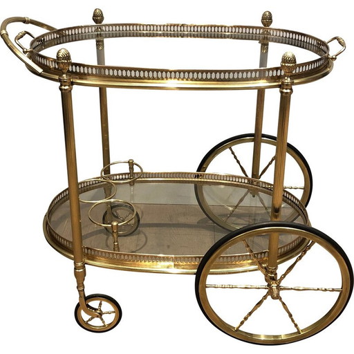 Table roulante ovale en laiton pour la Maison Baguès, France 1940