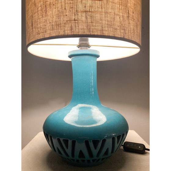 Image 1 of Lampe de table vintage en céramique bleue