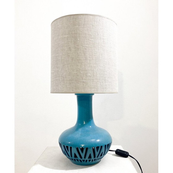 Image 1 of Lampe de table vintage en céramique bleue