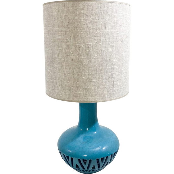 Image 1 of Lampe de table vintage en céramique bleue