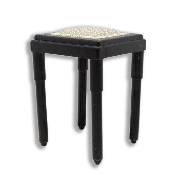 Image 1 of Tabouret vintage en bois de hêtre et tissu, Autriche-Hongrie, années 1910