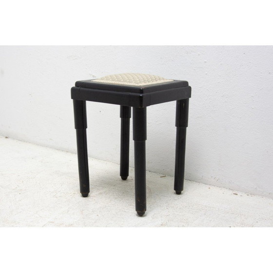 Image 1 of Tabouret vintage en bois de hêtre et tissu, Autriche-Hongrie, années 1910
