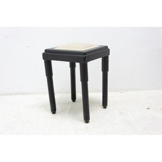 Image 1 of Tabouret vintage en bois de hêtre et tissu, Autriche-Hongrie, années 1910