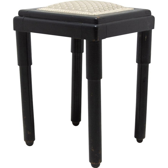 Image 1 of Tabouret vintage en bois de hêtre et tissu, Autriche-Hongrie, années 1910