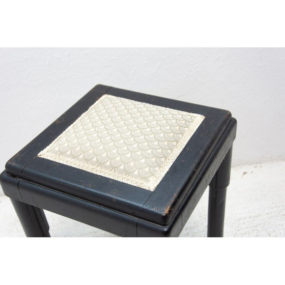 Image 1 of Tabouret vintage en bois de hêtre et tissu, Autriche-Hongrie, années 1910