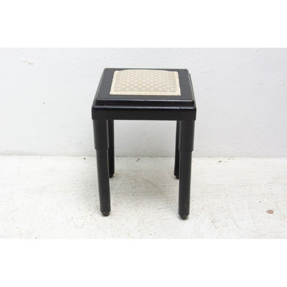 Image 1 of Tabouret vintage en bois de hêtre et tissu, Autriche-Hongrie, années 1910