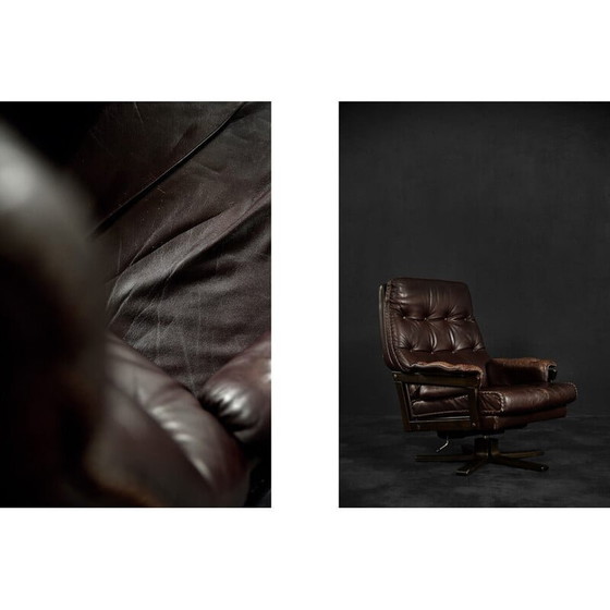 Image 1 of Fauteuil de direction vintage scandinave en cuir marron, Danemark 1970
