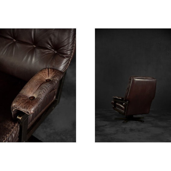 Image 1 of Fauteuil de direction vintage scandinave en cuir marron, Danemark 1970