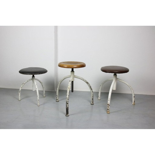 Ensemble de 3 tabourets pivotants industriels vintage réglables