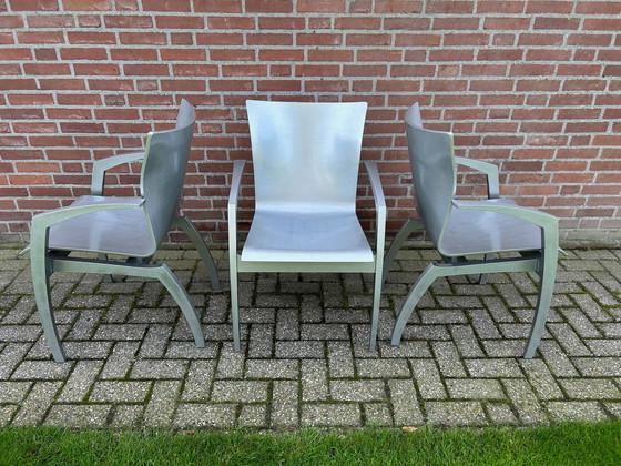 Image 1 of 3 chaises de salle à manger Leolux Camarilla en hêtre argenté martelé