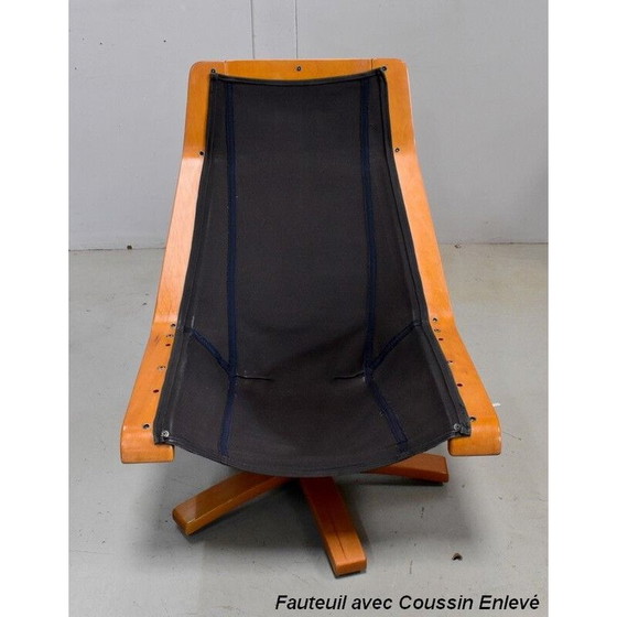 Image 1 of Fauteuil vintage en cuir et hêtre, 1970