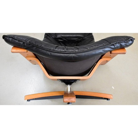 Image 1 of Fauteuil vintage en cuir et hêtre, 1970