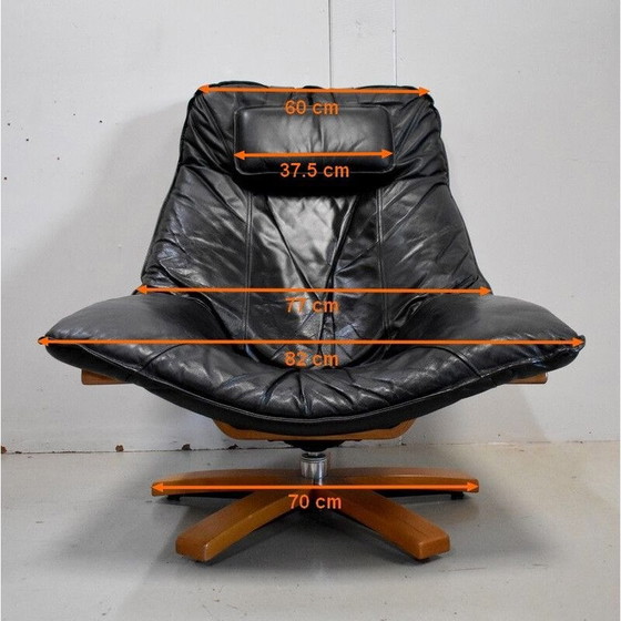 Image 1 of Fauteuil vintage en cuir et hêtre, 1970