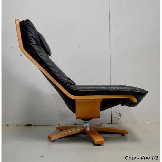 Image 1 of Fauteuil vintage en cuir et hêtre, 1970