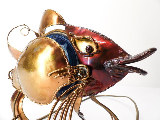 Image 1 of Lampe Brutaliste Poisson En Laiton Et Agathe Richard Faure 1980