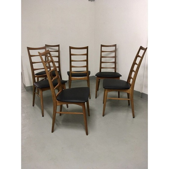 Image 1 of Ensemble de 6 chaises vintage en teck Lis Niels Koefoeds 1960