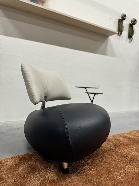 Image 1 of Leolux Pallone Fauteuil Senso Cuir Gris Bleu