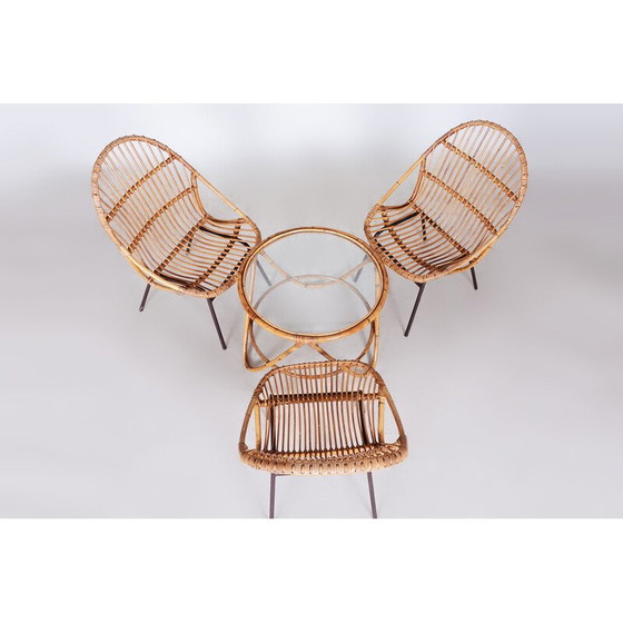 Image 1 of Ensemble de 3 fauteuils en rotin Art déco vintage par Alna Fuchs, 1940