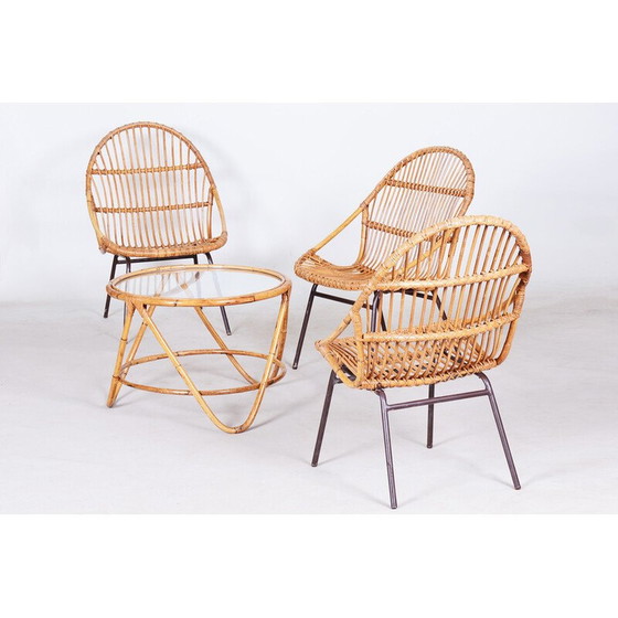 Image 1 of Ensemble de 3 fauteuils en rotin Art déco vintage par Alna Fuchs, 1940