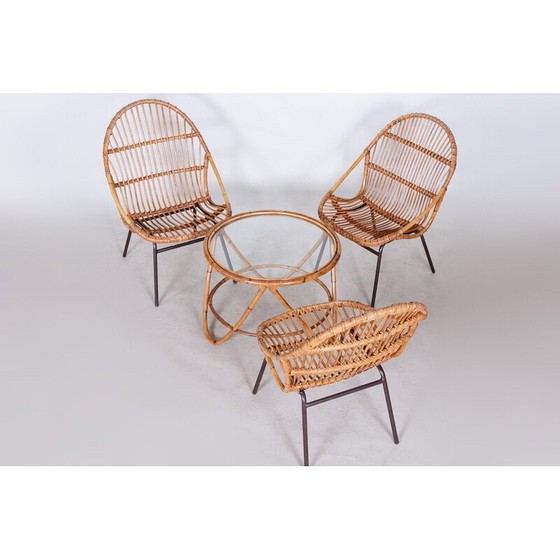 Image 1 of Ensemble de 3 fauteuils en rotin Art déco vintage par Alna Fuchs, 1940