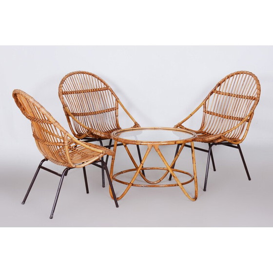 Image 1 of Ensemble de 3 fauteuils en rotin Art déco vintage par Alna Fuchs, 1940