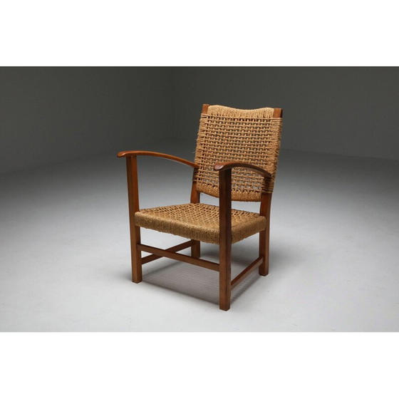 Image 1 of Fauteuil vintage en hêtre et corde 1960s