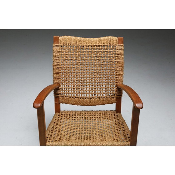 Image 1 of Fauteuil vintage en hêtre et corde 1960s